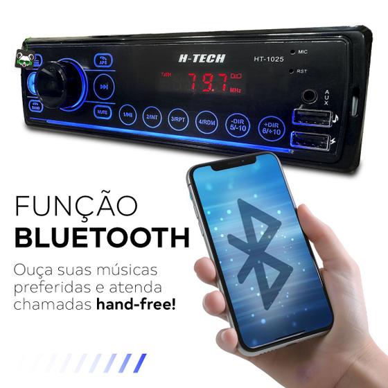 Rádio Som Automotivo Mp3 C/ Bluetooth 2 Usb's Aux Pen Drive - H-tech