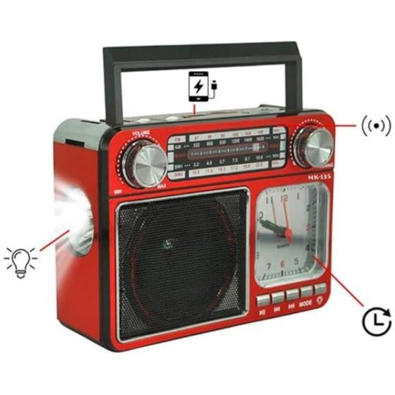 Imagem de Rádio Vintage Retrô Pescaria AM FM USB Lanterna Avô Relogio Luz Camping Fazendo Sitio Multifunções 