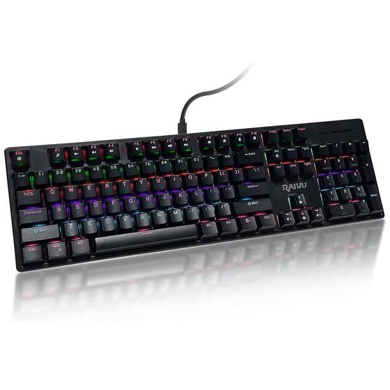 Imagem de RAIKU L3000 Authentic Mechanical Keyboard With Blue Switch, RGB Backlit, Detachable Cable, 104 Keys