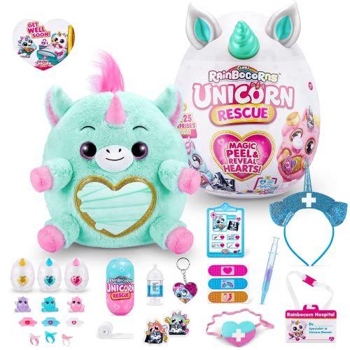 Imagem de Rainbocorns Unicorn Rescue Surprise (Blue) por ZURU, Collectible Plush Stuffed Animal, Brinquedos de Ovos, Pacote de Adesivos de Raio-X, Slime Mágico, Headband, Idades 3+ para Meninas, Crianças (Disco The Unicorn Plush)