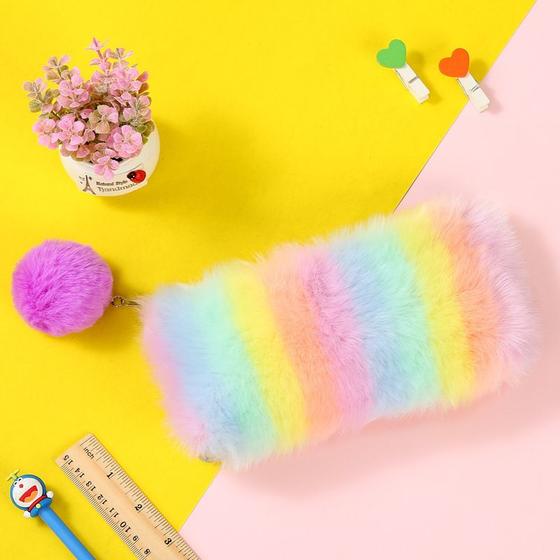 Imagem de Rainbow Color Plush Colored Pencil Case, Grande Capacidade