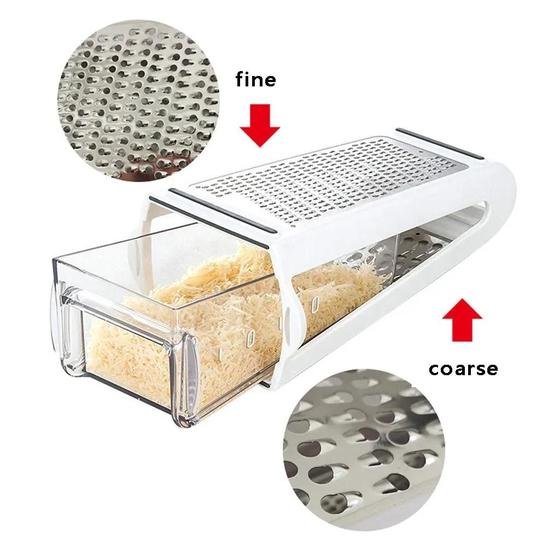 Imagem de Ralador De Queijo Manual Com Dispenser Inox Fatiador Cortador Legumes Multiuso Reservatório QueijosRalador De Queijo Ma