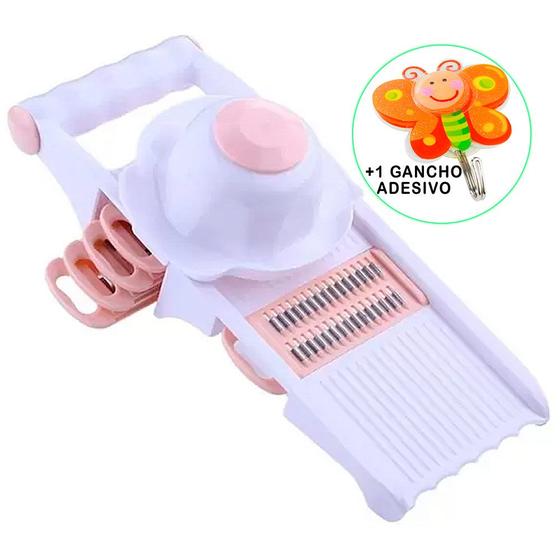 Imagem de Ralador Fatiador Cortador De Legumes Queijos Multifuncional 5 em 1 Rosa + Gancho de parede CBRN20164