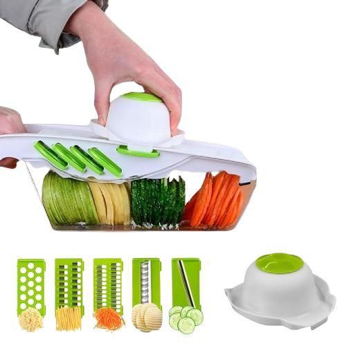 Imagem de Ralador fatiador e cortador de legumes multifuncional 6 em 1 mandoline slicer manual em aço inox