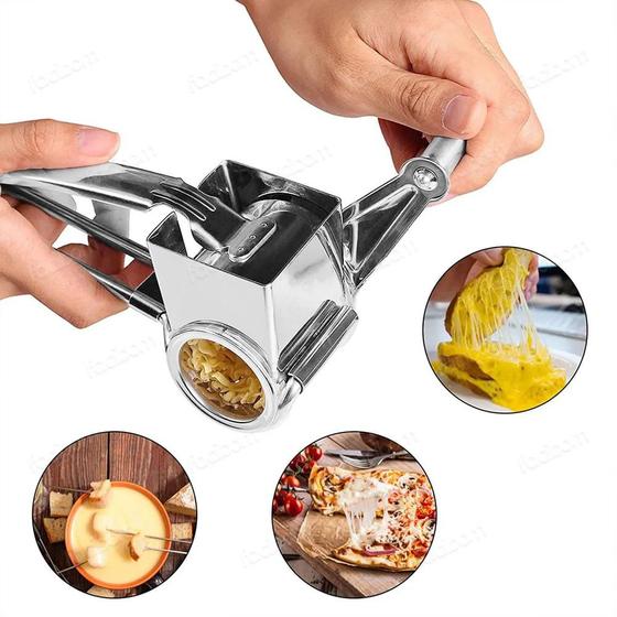 Imagem de Ralador Queijo Chocolate Verduras Cenoura Giratório Manual Lâminas Multiprocessador Inox