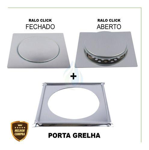 Imagem de Ralo Click 15x15 Cm Inteligente Cores Inox + Porta Grelha