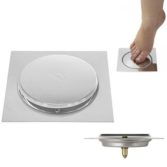 Imagem de Ralo Click Inteligente 15x15 Aço Inox Pop Up Clic Banheiro