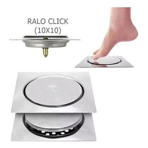 Imagem de Ralo Click Inteligente Redondo ou Quadrado Tampa Inox Abre Fecha Clic 10x10 15x15 Clik Banheiro Ralinho 10cm Pisar Raloclick 15cm Marca Profissisional