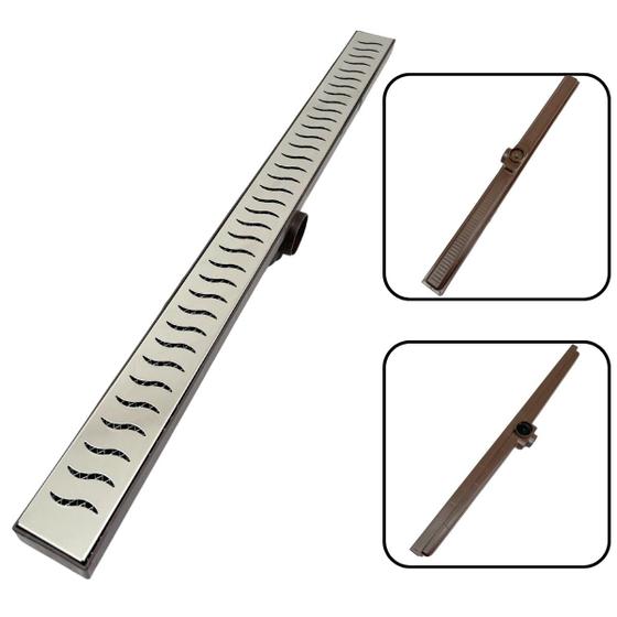 Imagem de Ralo de Banheiro Linear Inox Polido Ondas 70cm x 5cm
