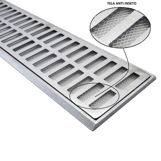 Imagem de Ralo Grelha Pluvial Linear 15x50 Alumínio C/aro + tela Anti Insetos