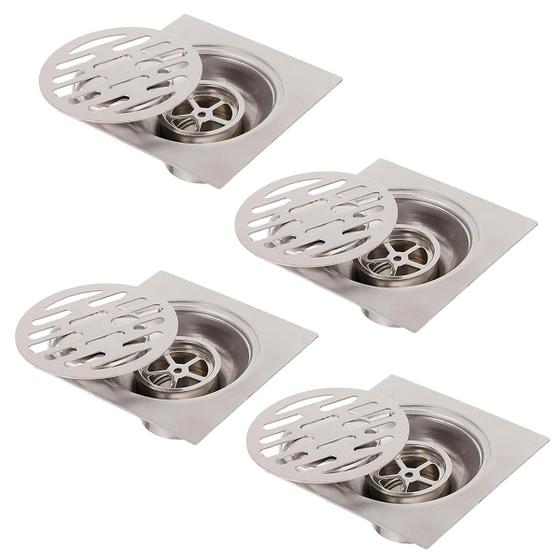 Imagem de Ralo Inox 10x10 Banheiro Lavabo Kit 4 unidades Resistente Seguro Higienico