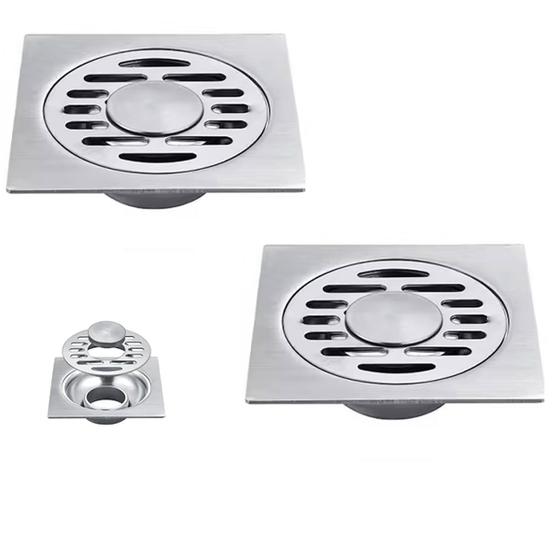 Imagem de Ralo Inox 10x10 Kit 2 unidades Lavabo Banheiro Resistente Grande Escoamento Resistente Seguro