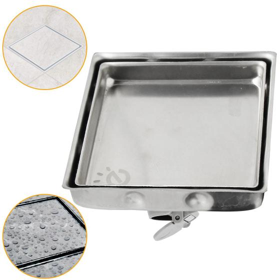 Imagem de Ralo Invisível Embralumi Tampa Oculta Aço Inox 304 Anti Odor 10x10cm