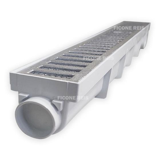 Imagem de Ralo Linear 6x50 modelo Grelha Aluminio com Tela Anti Insetos e Coletor Branco - Ficone Reis