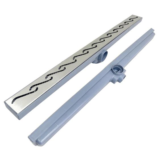 Imagem de Ralo Linear Box de Banheiro 5x70 Inox 304 Tela e Coletor Plástico Saída 40mm