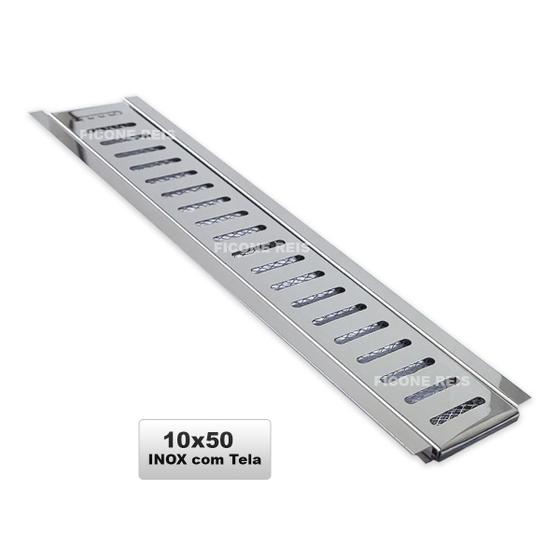 Ralo Linear Inox 10cm x 50cm com aro e Tela Anti Insetos - Ficone Decor Menor preço em Ralo Linear Inox 10cm x 50cm com aro e Tela Anti Insetos - Ficone Decor