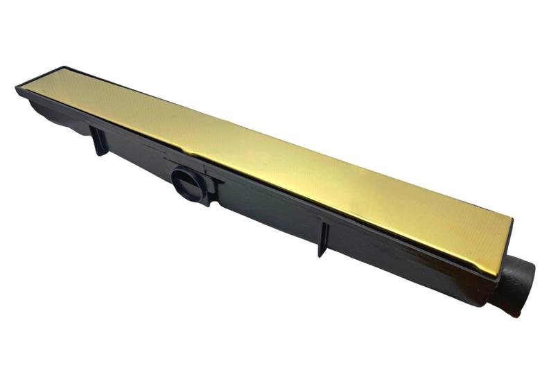 Imagem de Ralo Linear Oculto Dourado 6X100Cm Preto Tampa Aço Inox