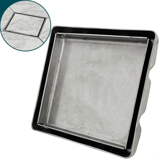 Imagem de Ralo Oculto Para Banheiro 15x15 Antiodor Escovado Tampa Invisível Quadrado Square 15cm Ralo Inox Tampa 2 em 1 Aplicar Piso Porcelanato Aço Inox 304