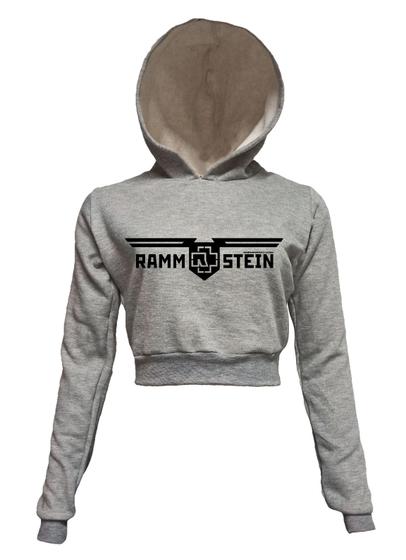 Imagem de Rammstein - Cropped Moletom Cinza Mescla Com Capuz
