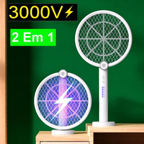 Raquete Elétrica 2Em1 Dobrável Luminária Mata Mosquito USB Recarregável Lâmpada Pernilongo UV Mosca