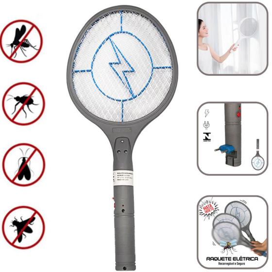 Imagem de Raquete Elétrica Para Insetos Moscas Mosquitos Muriçocas Raquetes Elétricas Recarregável