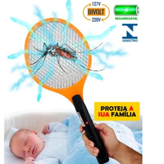 Imagem de Raquete Elétrica Recarregável Bivolt Mata Mosquito Inseto