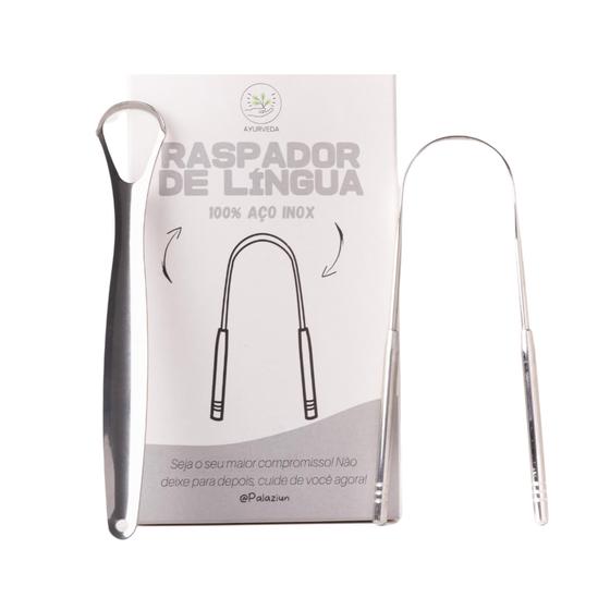 Imagem de Raspador Língua Inox Limpador Lingual Aço Inoxidável Kit Palaziun Ayurveda