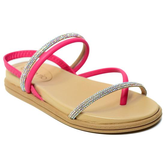 Imagem de Rasteira Beira Rio Flatform Tiras Strass Elástico Feminina - Bege e Rosa