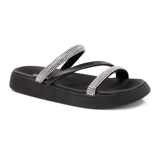 Imagem de Rasteira Moleca Flatform Strass Tiras Feminina - Preto