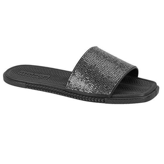 Imagem de Rasteira Moleca Slide Strass Feminino - Preto