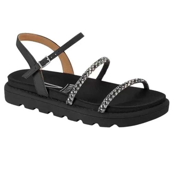 Imagem de Rasteira Vizzano Flatform Tiras Strass Feminina - Preto