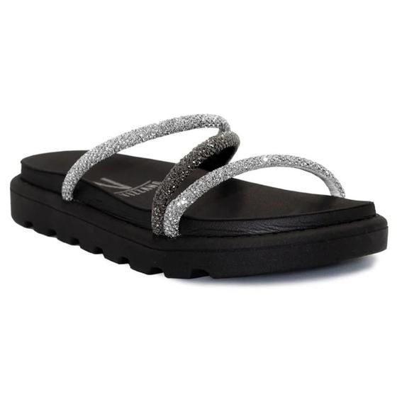 Imagem de Rasteira Vizzano Flatform Tiras Strass Hotfix - Preto