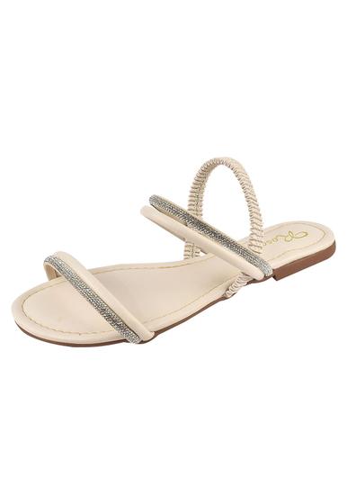 Imagem de Rasteirinha Rosa Chic Calçados Sandália Feminina Flat Elástico Strass Brilho Branco