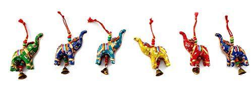 Imagem de Rastogi Artesanato Elefante Sino Camada Suspensa Conjunto de 6 Casa Natal Suspensão Festa Ornamentos Decorativos Multi Coloridos Indianos Tradicionais (Mix)