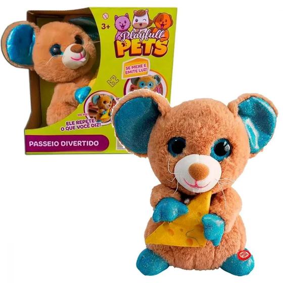 Imagem de Ratinho Robo Marrom Pelucia Repete Som / Luz Playful Pets - Toyng