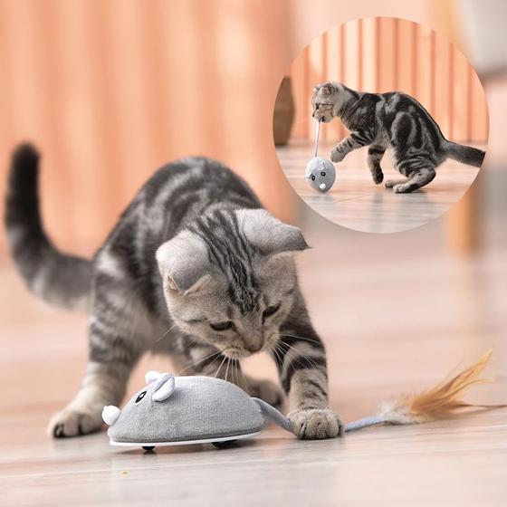 Imagem de Rato Brinquedo Interativo USB Recarregável Pet Gato Cão Elétrico Acessórios Jogo Brincadeira