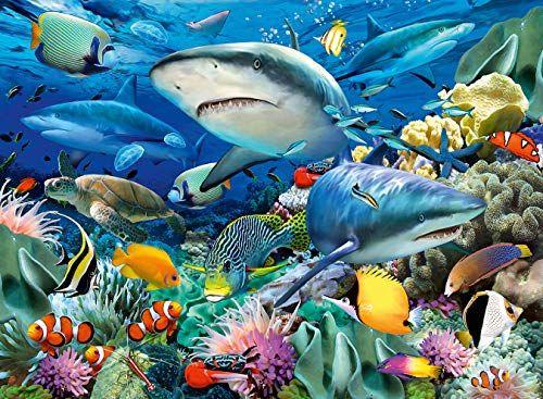 Imagem de Ravensburger Shark Reef 100 Peça XXL Quebra-cabeça para crianças - 10951 - Cada peça é única, peças se encaixam perfeitamente