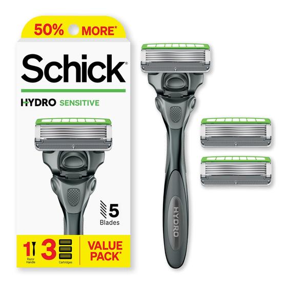 Imagem de Razor Schick Hydro Sensitive para Homens - 1 Alça e 3 Cartuchos