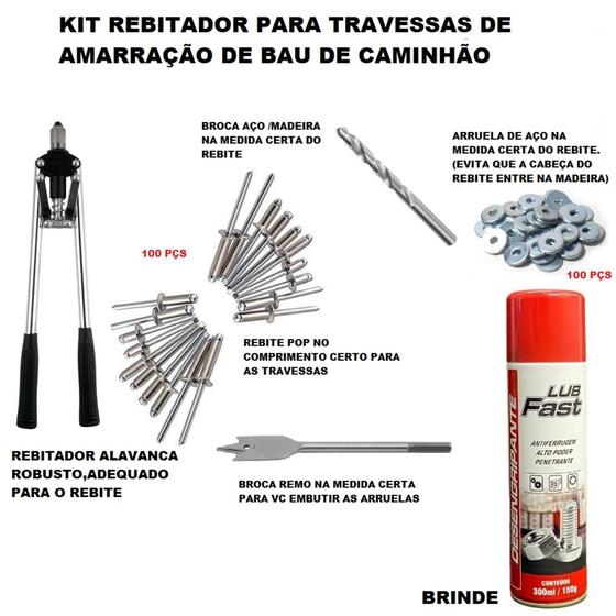 Imagem de Rebitador alavanca kit completo  de reparo amarraçaõ bau caminhão