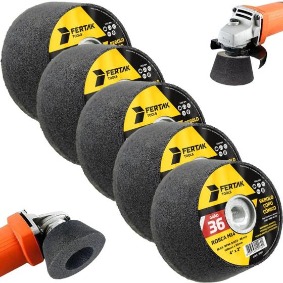 Imagem de Rebolo Copo Cônico 100X50 Grão 36 Desbaste Lixa 05 Un