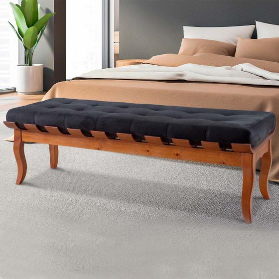 Imagem de Recamier Banco Isabela 140 Cm Retrô Pés Luiz XV Estofado Madeira Maciça Suede Preto L14