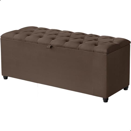 Imagem de Recamier Baú Berlim Veludo Marrom Solteiro 80cm Estofado Pés PVC Preto