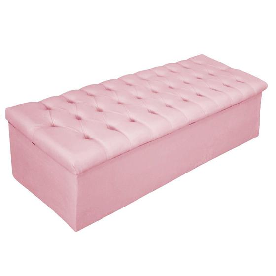 Imagem de Recamier Baú Estofada Mel 160 cm Queen Size Com Capitonê Suede Rosa Bebê - ADJ Decor