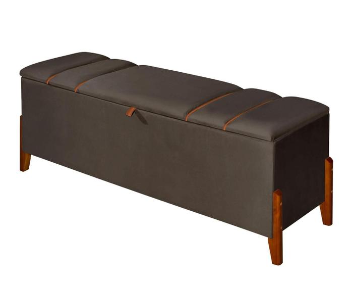 Imagem de Recamier Baú Retro Sapateira Quarto E Sala Pés Madeira Casal Roma 150cm Luxo Moderno Para Cama Casal