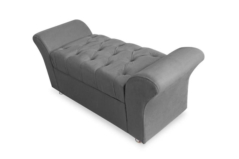 Imagem de Recamier Calçadeira Baú Estofado Veneza Solteiro 90 cm Suede Cinza - INCASA DECOR