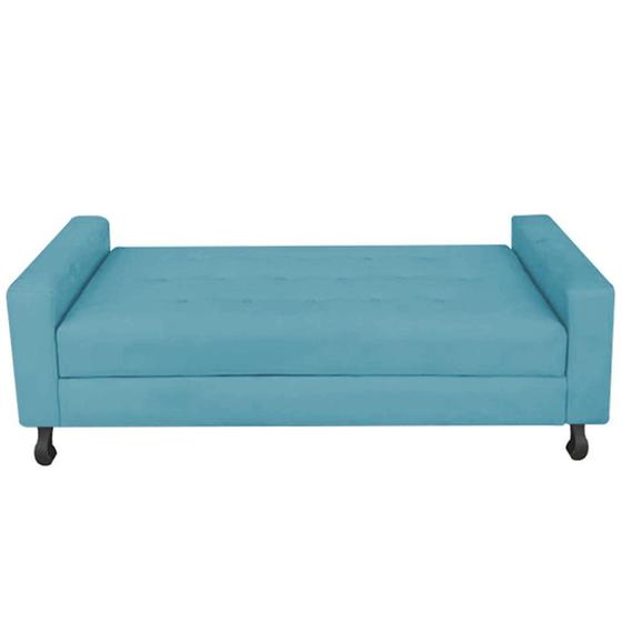 Imagem de Recamier Calçadeira Sofá Mel   1,95 cm King Size Baú Quarto Sala Suede Azul Turquesa -Damaffê  Móveis