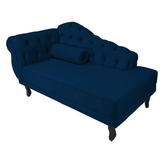 Imagem de Recamier Decorativo Divã Larissa Lado Direito Suede Azul Marinho Pés Madeira Ms Decor