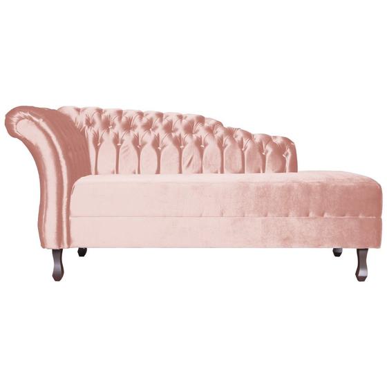 Imagem de Recamier Decorativo Divã Styllus Lado Direito Veludo Rosa Pés Madeira Ms Decor