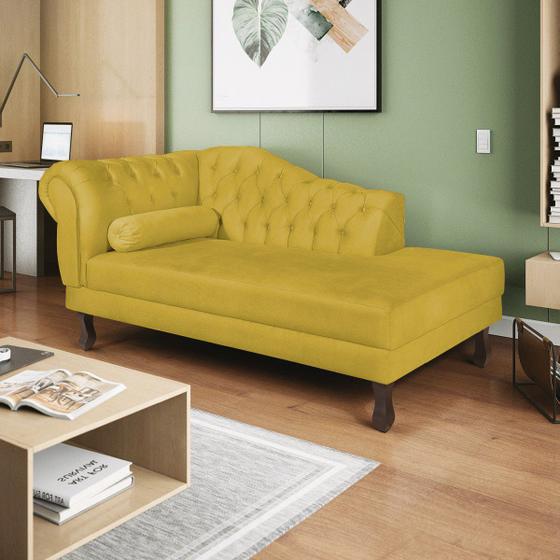 Imagem de Recamier Diana 140cm Lado Direito Suede Amarelo - Doce Sonho Móveis