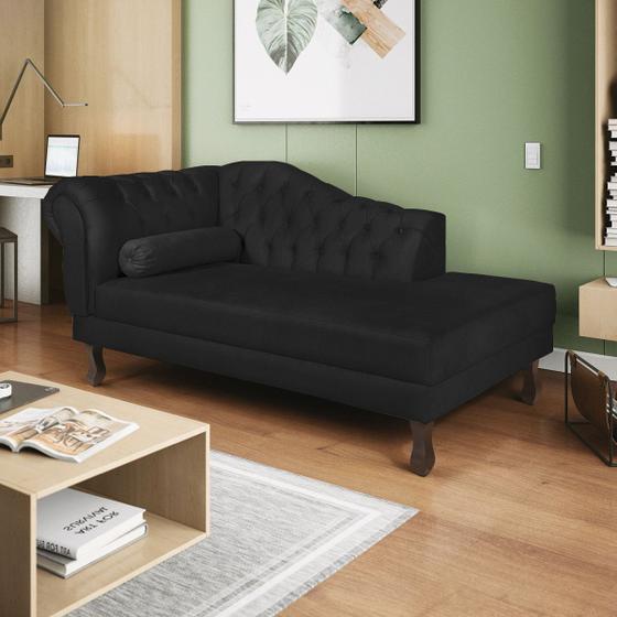 Imagem de Recamier Diana 140cm Lado Direito Suede Preto - Doce Sonho Móveis